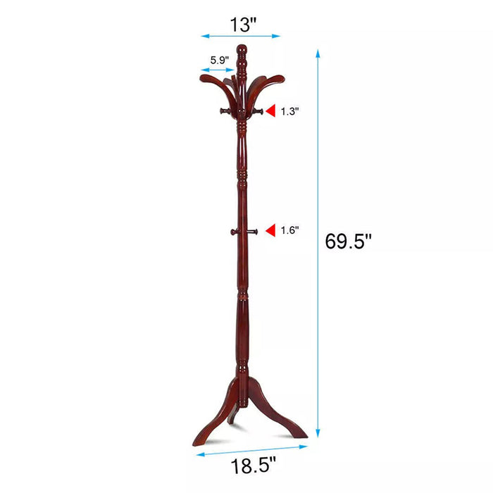 Solid Birch Wood Coat Racks Stand Floor Standing Hanger Rack with Tripod Base