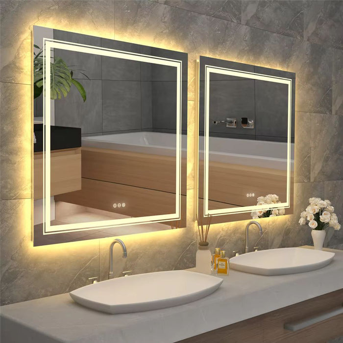 Square Illuminated Wall Bathroom Mirror with LED Lights
