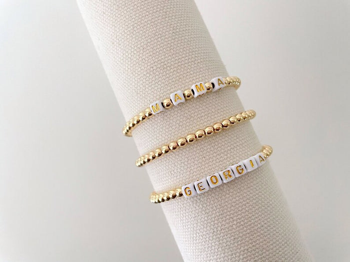 Square Letter Bead Gold Name Bracelet