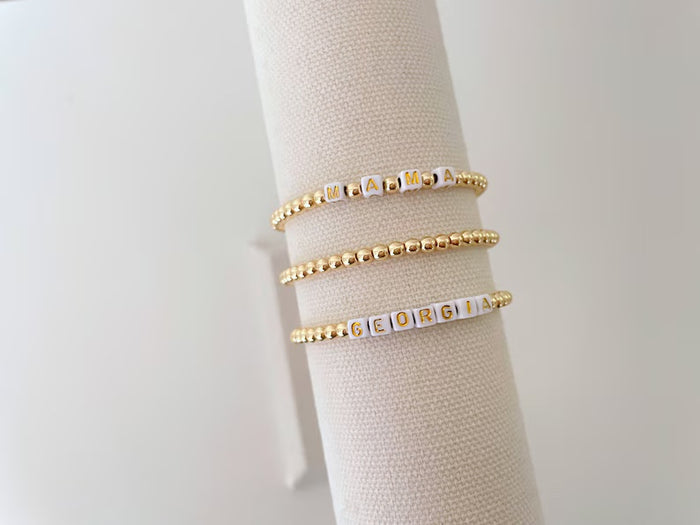 Square Letter Bead Gold Name Bracelet