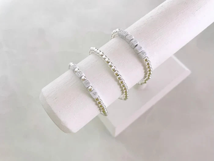 Square Letter Bead Silver Name Bracelet