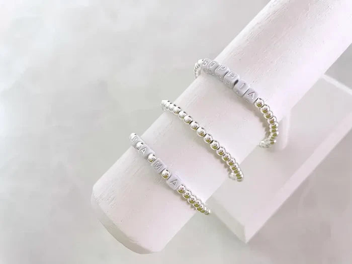 Square Letter Bead Silver Name Bracelet