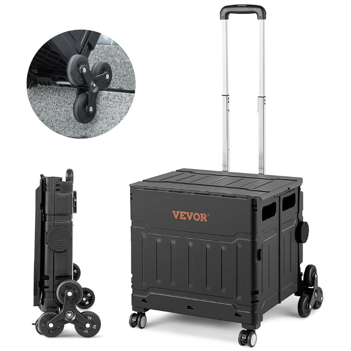 Stair Climbing Cart Outdoor Portable Rolling Crate Handcart With Telescoping Handle and Lid