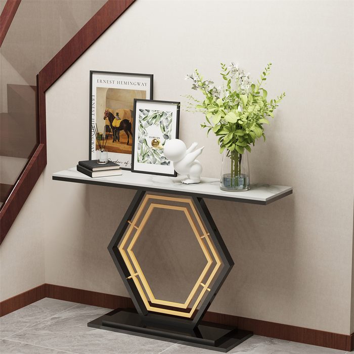 Stylish Console Table with Geometric Design and Durable Sintered Stone Top