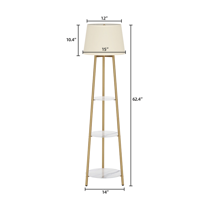 Tall Floor Lamp with 3-Tier Marble Shelves