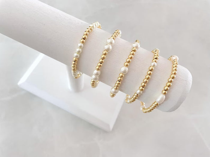 The Pearl and Gold Stacking Bracelet