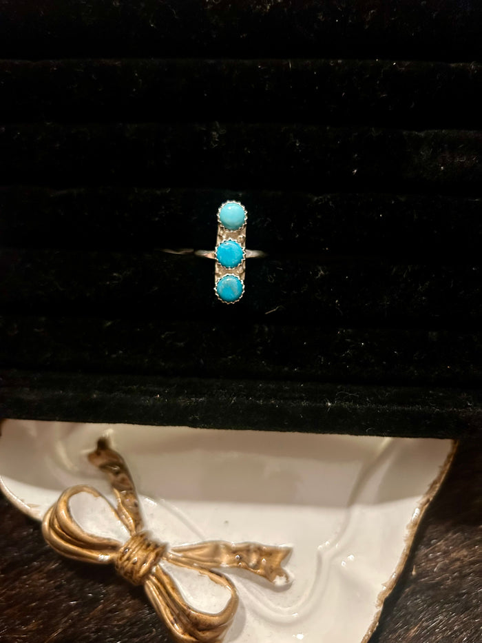 Three Stone Turquoise Ring Size 6.5
