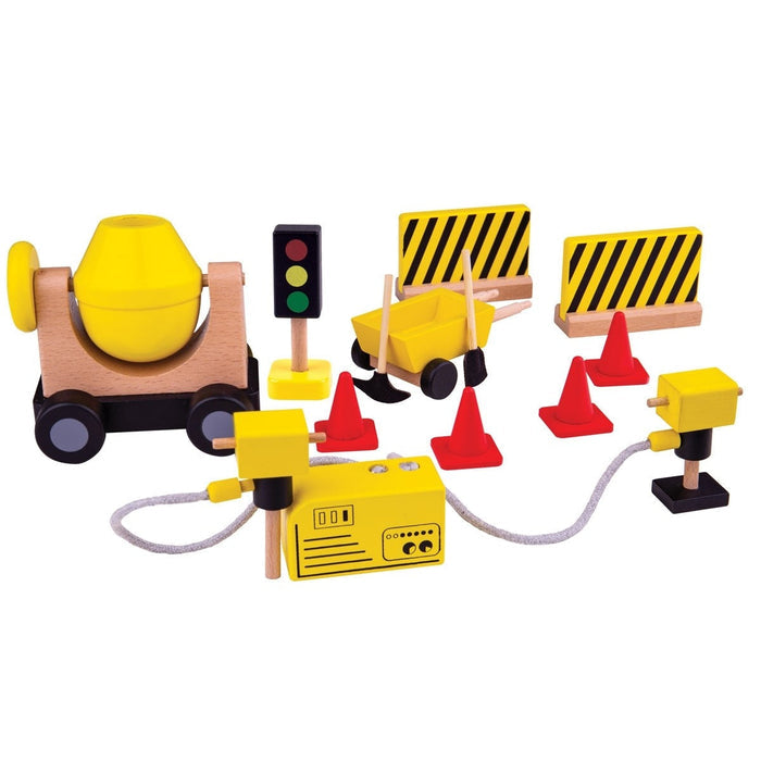 Tidlo Wooden Construction Equipment Set Toy Diggers Cranes & Trucks for Kids