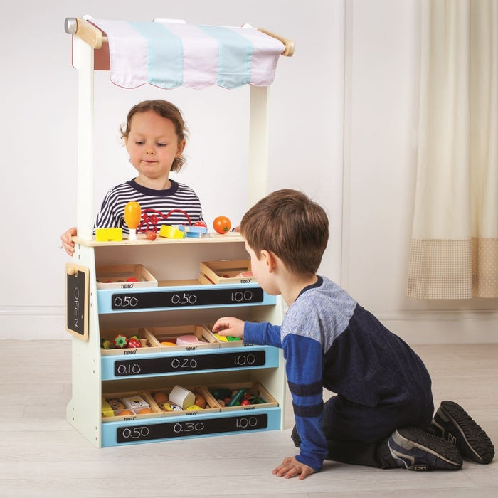 Tidlo Wooden Play Shop & Puppet Theatre 2 in 1 Role Play Toy for Kids