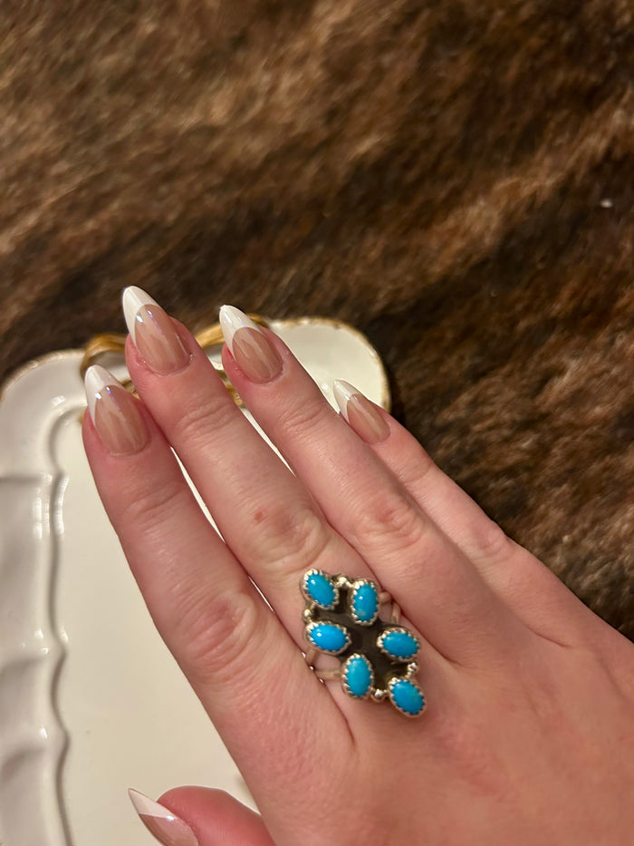 Turquoise Cluster Ring Size 6.5