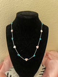 Turquoise & Pink Conch Heart Liquid Silver Necklace