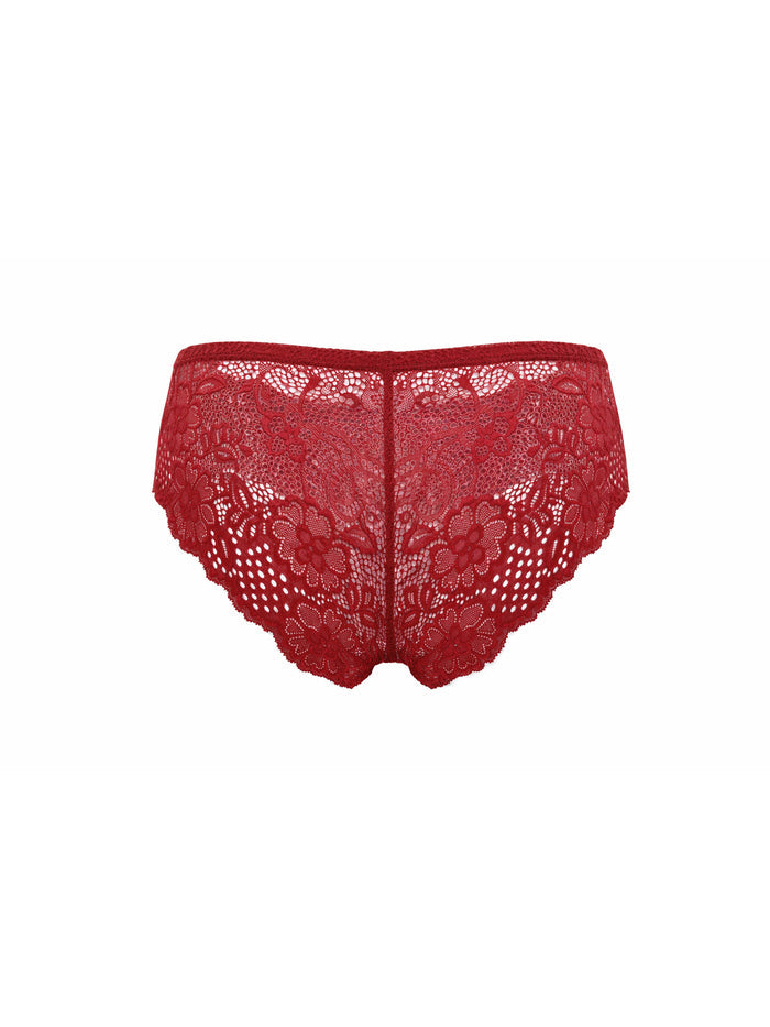 Red lace underwear on a white background