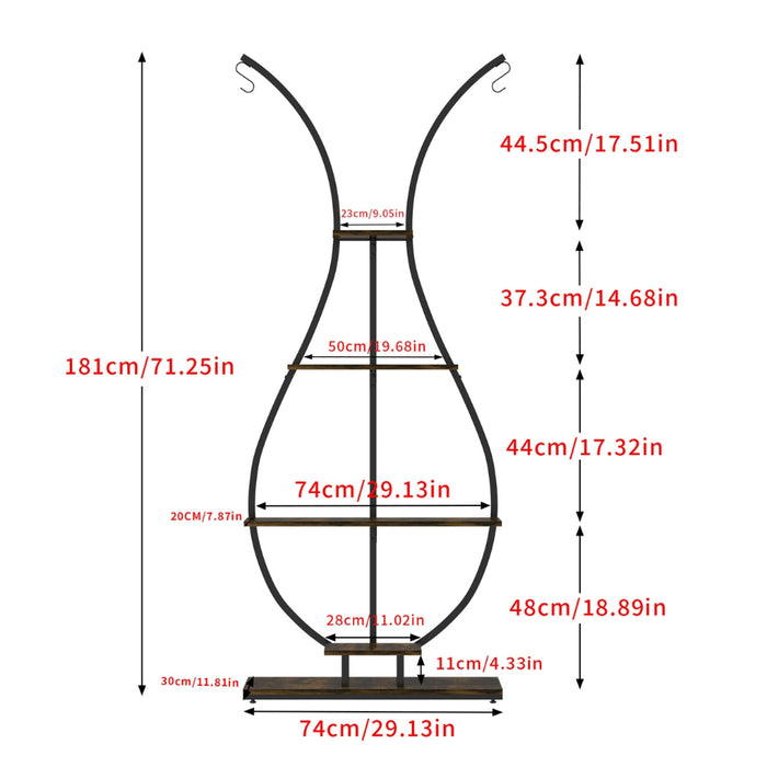 Vase Shape Tall Planter Display RackGarden Plant Stand with 5 Tiers and Hangers