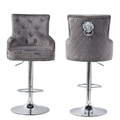 Velvet Swivel Bar Stools with Luxurious Upholstery and Lion Knocker Detail