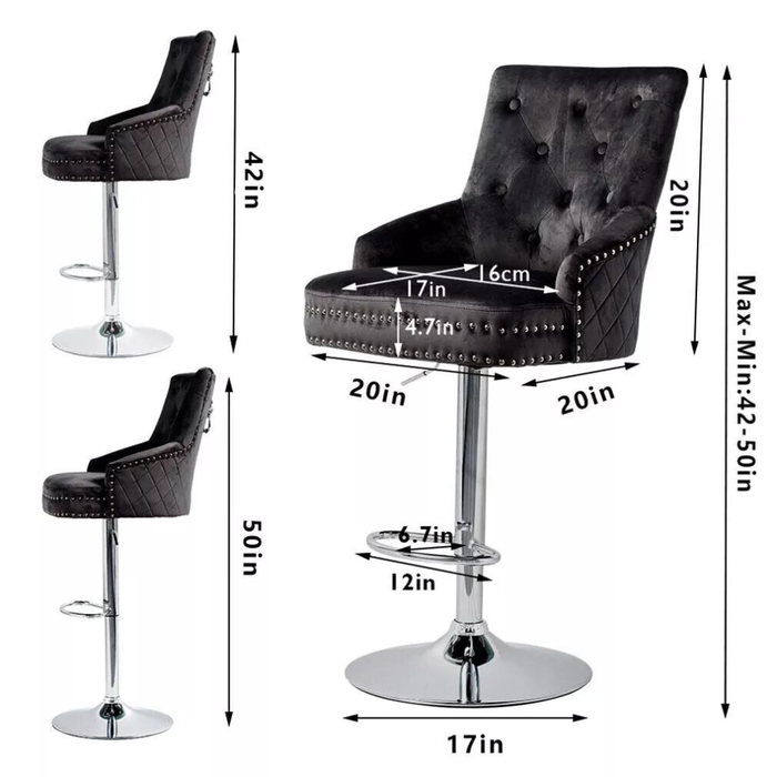 Velvet Swivel Bar Stools with Luxurious Upholstery and Lion Knocker Detail