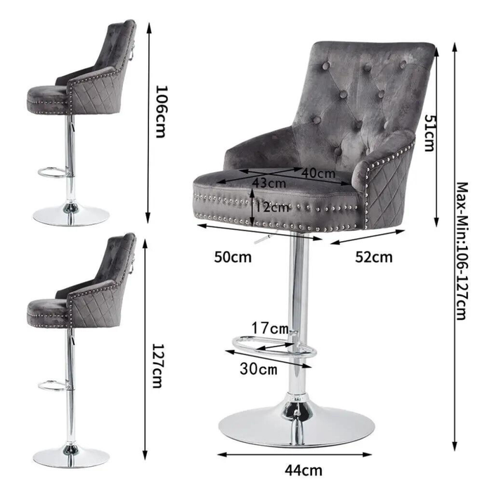 Velvet Swivel Bar Stools with Luxurious Upholstery and Lion Knocker Detail