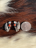 Vintage Native Made, Multi-stone & Sterling Silver Clip on Earrings