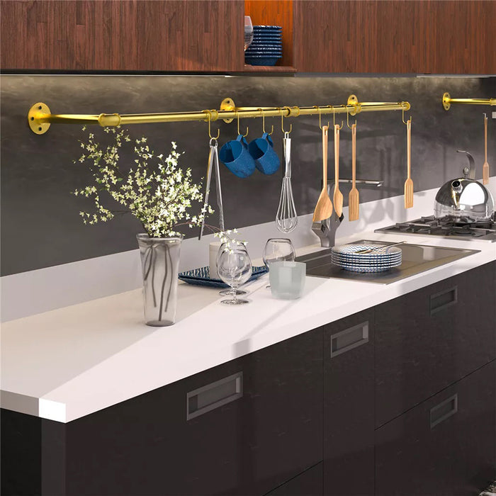 Wall Mounted Iron Clothing Storage Hanger Rod - Gold