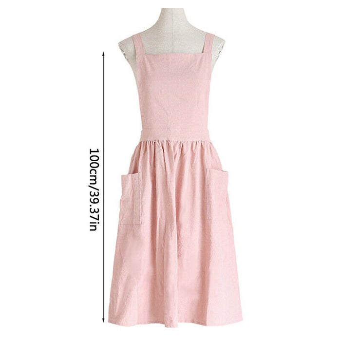 Women Cotton Linen Cross Apron Housework Baking Protector