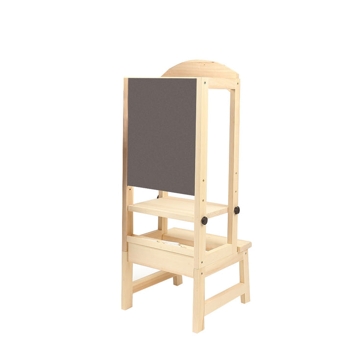 Wooden Kids Step Up Kitchen Helper with Black Drawing Board