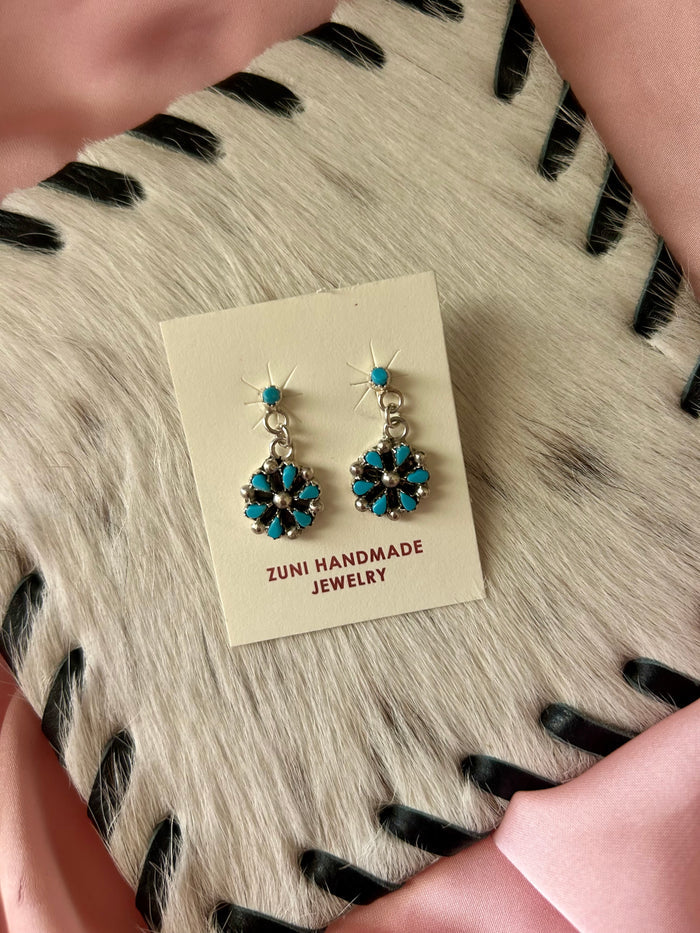 Zuni Turquoise Cluster Dangle Earrings